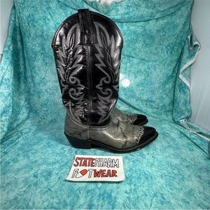 Laredo Black Gray Leather Western Cowboy Boots Pointed Toe Men’s Size 8.5